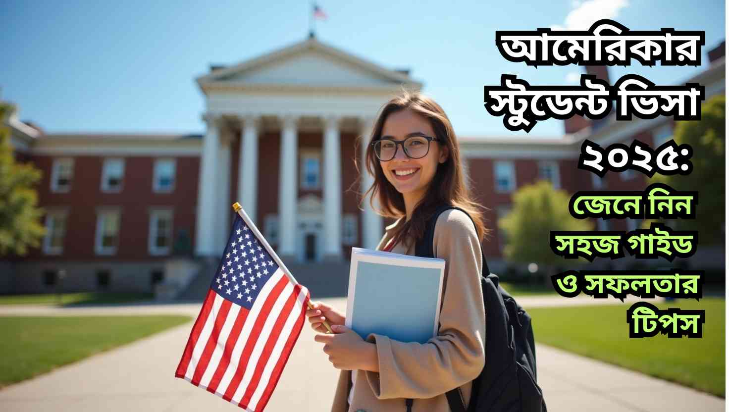 আমেরিকার স্টুডেন্ট ভিসা আবেদনকারী শিক্ষার্থী, ইন্টারভিউ প্রস্তুতি ও শিক্ষাপ্রতিষ্ঠানের ফর্ম হাতে।