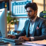 কম্পিউটার ব্যবহার করে ডেটা এন্ট্রি ও রিপোর্ট তৈরিতে ব্যস্ত তরুণ কম্পিউটার অপারেটর—ক্যারিয়ার গড়ার এক চমৎকার সুযোগ প্রতিফলিত