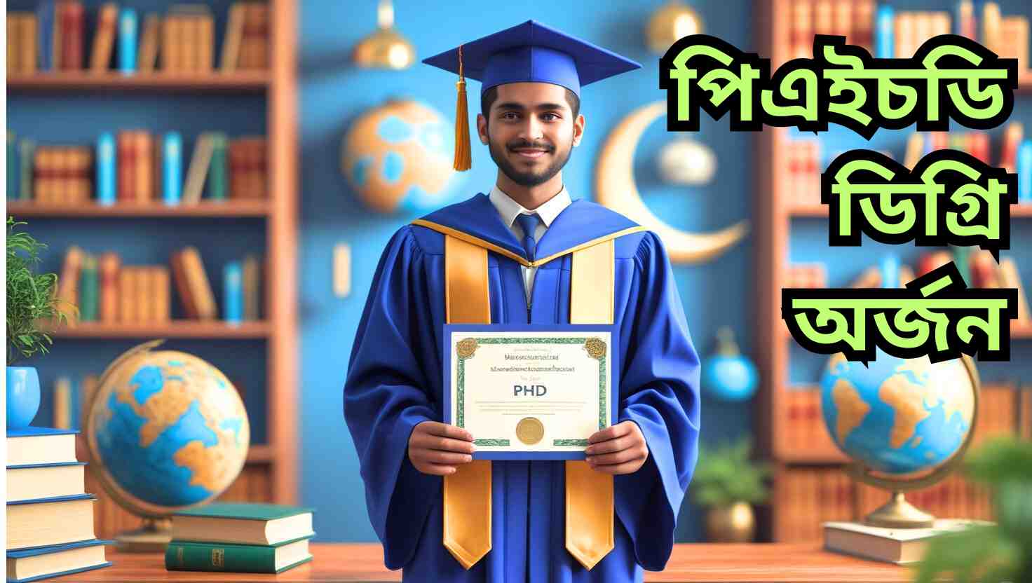 "পিএইচডি ডিগ্রি অর্জনের গুরুত্ব, ধাপ ও সুযোগ নিয়ে একটি শিক্ষামূলক চিত্র।"