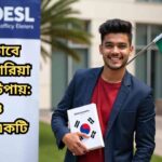 একজন বাংলাদেশি যুবক দক্ষিণ কোরিয়ার পতাকা হাতে সরকারিভাবে কোরিয়ায় যাওয়ার প্রস্তুতি নিচ্ছে।