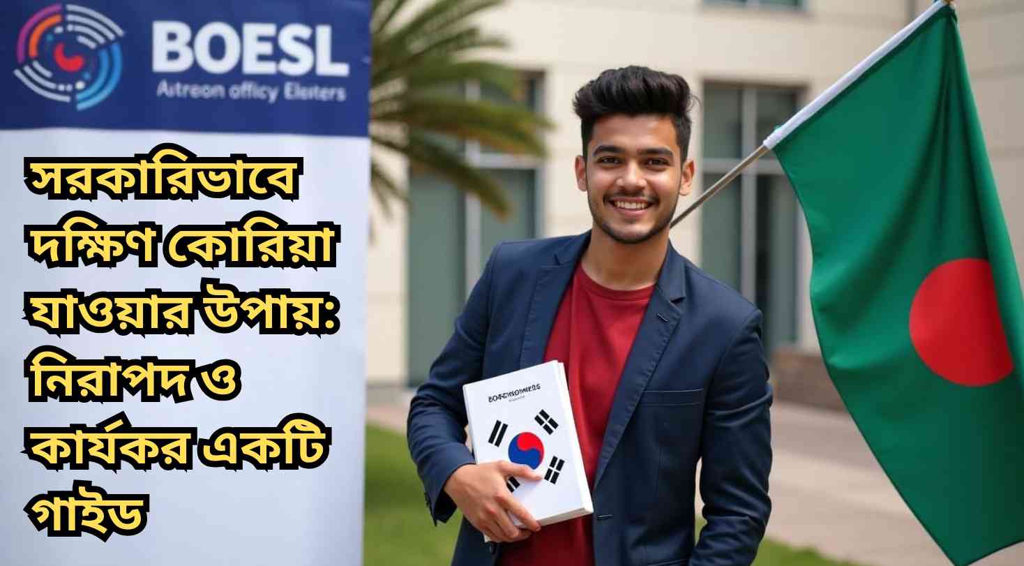 একজন বাংলাদেশি যুবক দক্ষিণ কোরিয়ার পতাকা হাতে সরকারিভাবে কোরিয়ায় যাওয়ার প্রস্তুতি নিচ্ছে।