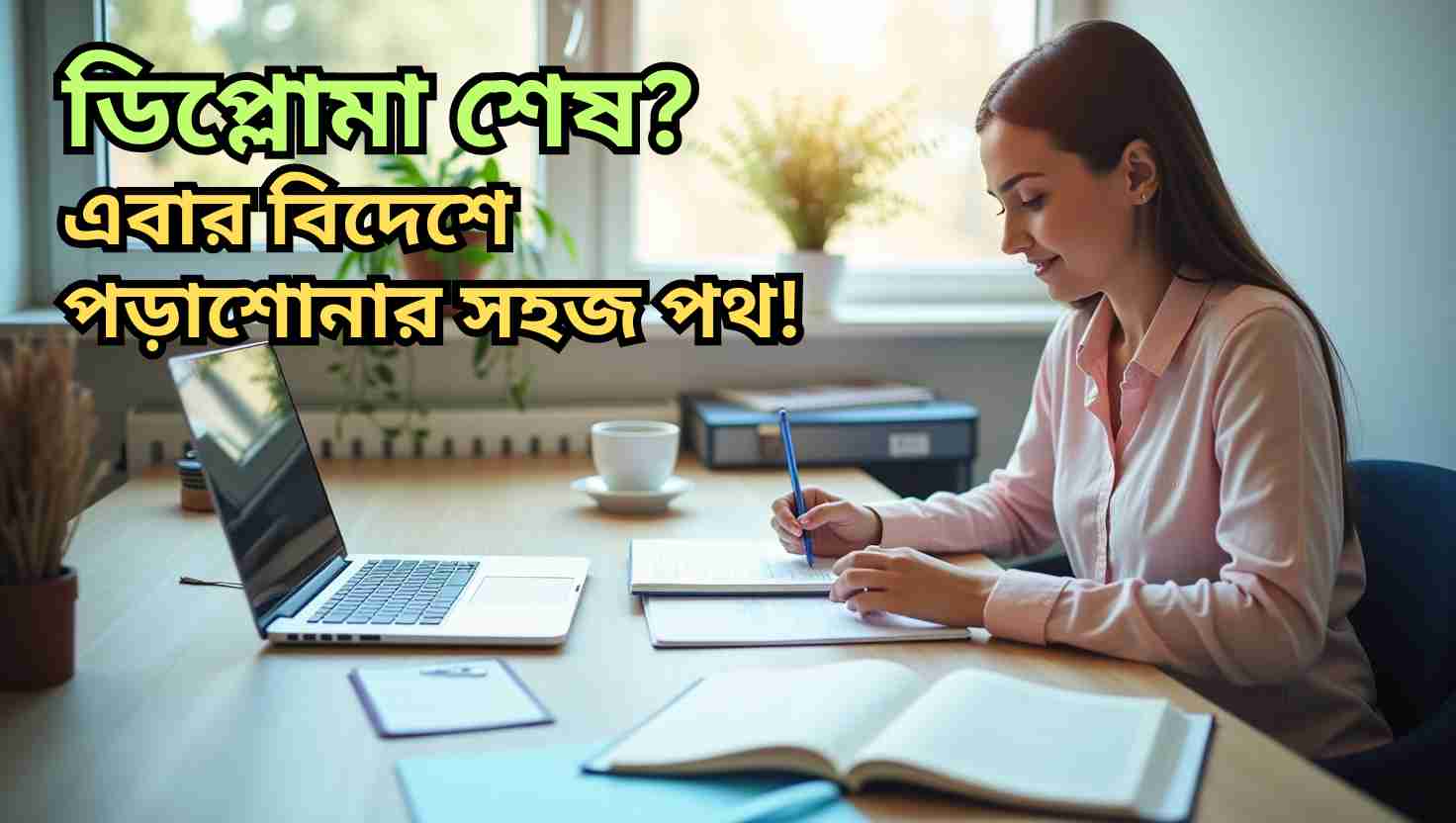 ডিপ্লোমা শেষ করার পর বিদেশে পড়াশোনার সহজ পথ নিয়ে তথ্যবহুল গাইড। বিদেশি বিশ্ববিদ্যালয়ে ভিসা, কোর্স নির্বাচন ও স্কলারশিপ সম্পর্কে বিস্তারিত।