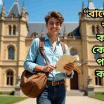 “বিনা খরচে বিদেশে পড়াশোনা: স্বপ্ন নয়, এবার বাস্তব করো!” লেখা একটি প্রেরণাদায়ক বাংলা পাঠ্য চিত্র।