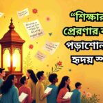 শিক্ষার্থী পড়াশোনা করছে, পাশে উজ্জ্বল বাতিঘর, যা শিক্ষায় প্রেরণার প্রতীক