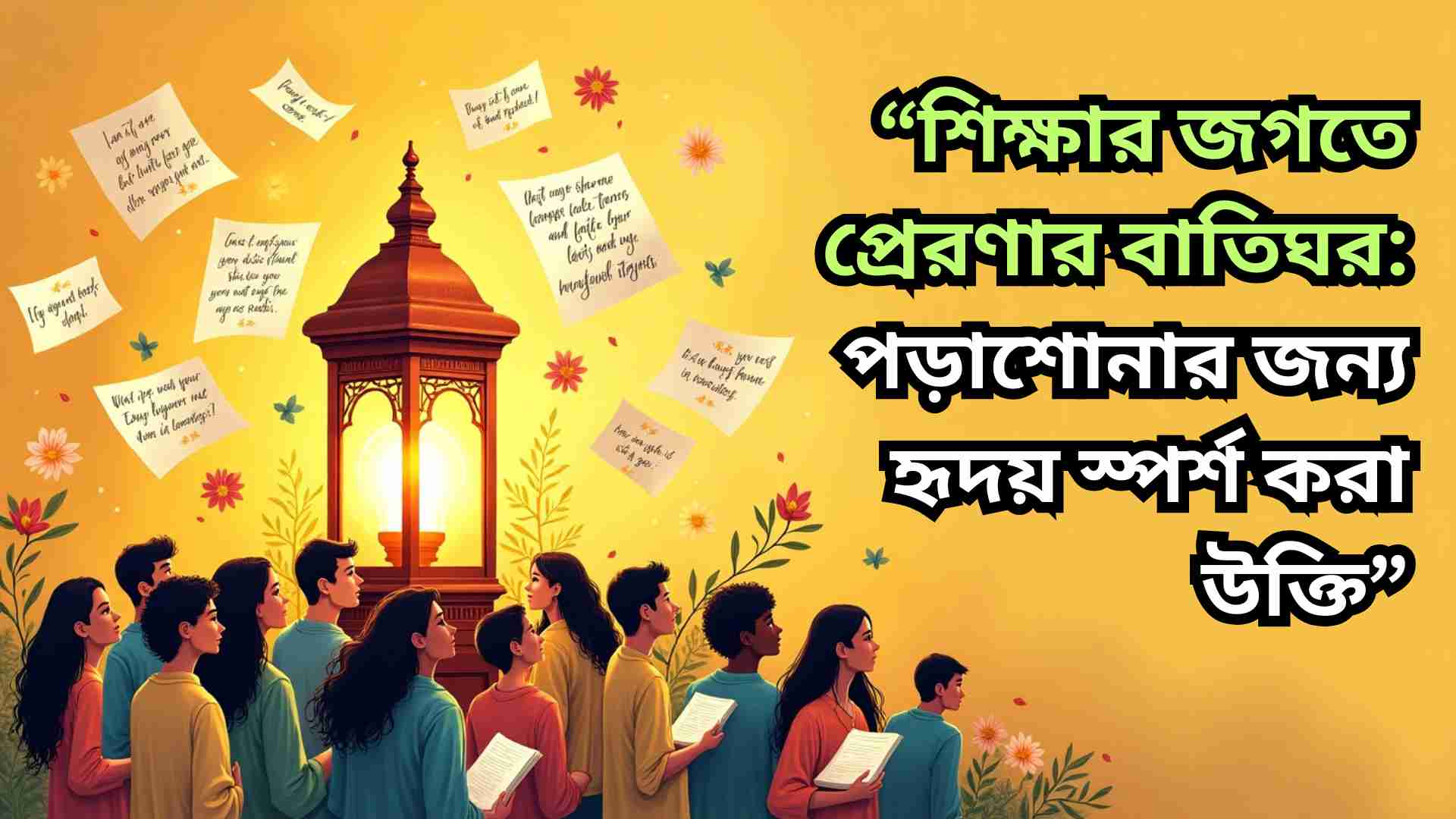 শিক্ষার্থী পড়াশোনা করছে, পাশে উজ্জ্বল বাতিঘর, যা শিক্ষায় প্রেরণার প্রতীক
