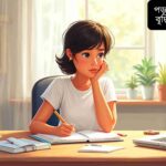 "একজন শিক্ষার্থী শান্ত ও সুশৃঙ্খল পরিবেশে পড়াশুনা করছে, তার ডেস্কে বই, নোটবুক ও ল্যাপটপ রয়েছে, মনোযোগ এবং একাগ্রতা ধরে রাখা দৃশ্য।"