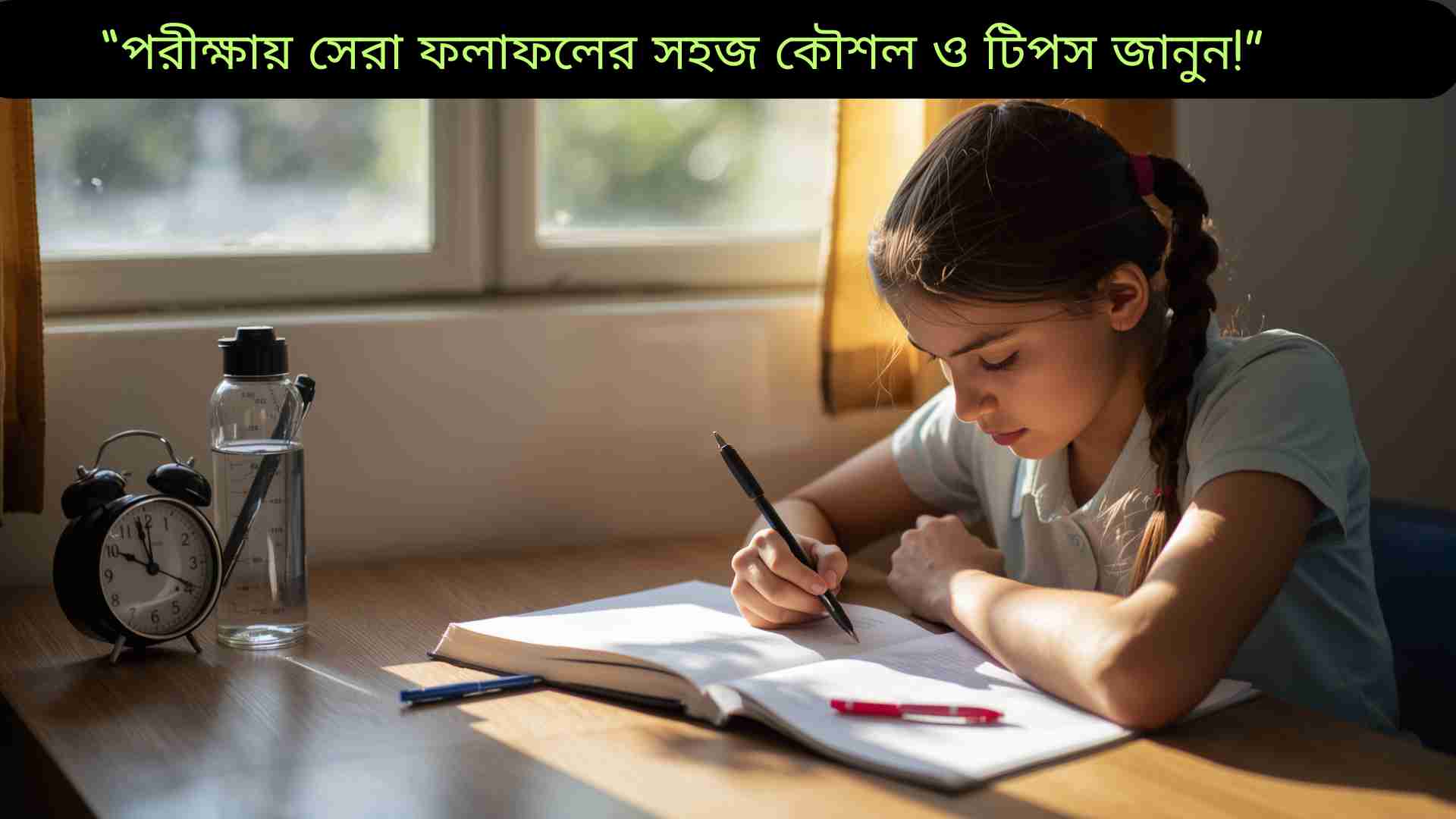 "পরীক্ষায় সেরা ফলাফলের সহজ কৌশল ও টিপস নিয়ে একটি বিস্তারিত এবং তথ্যবহুল গাইড যেখানে পড়াশোনার সঠিক পরিকল্পনা, বিষয় বোঝা, নিয়মিত অনুশীলন, স্বাস্থ্য সচেতনতা এবং পরীক্ষার দিনের কৌশল সম্পর্কে আলোচনা করা হয়েছে। ছাত্রছাত্রীরা কীভাবে স্ট্রেস কমিয়ে ভালো ফলাফল করতে পারে তা সহজ ভাষায় ব্যাখ্যা করা হয়েছে।"