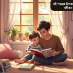 একটি শিশু ও একটি বড় ব্যক্তি বই পড়ছে, মনের জ্ঞান, সৃজনশীলতা ও জীবন উন্নয়নের জন্য উজ্জ্বল পরিবেশে