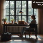 “একটি সুন্দর ঘরে বসে বই পড়ছে একজন ব্যক্তি, চারপাশে শান্তিপূর্ণ পরিবেশ এবং শিক্ষার উৎসাহ।”