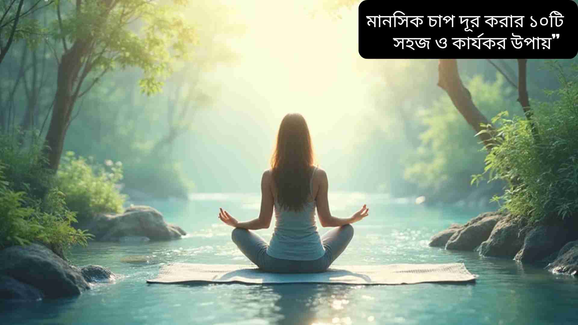 "একটি শান্তিপূর্ণ পরিবেশে ধ্যানরত ব্যক্তি, মানসিক চাপ দূর করার ১০টি সহজ ও কার্যকর উপায়ের প্রতীক।"