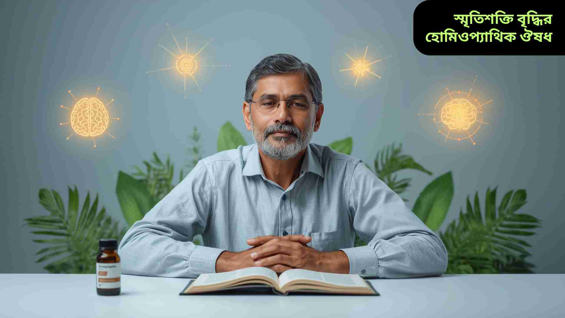 স্মৃতিশক্তি বৃদ্ধির জন্য হোমিওপ্যাথিক ঔষধ এবং প্রাকৃতিক উপাদানের মাধ্যমে মস্তিষ্কের কার্যকারিতা উন্নত করার ধারণা।