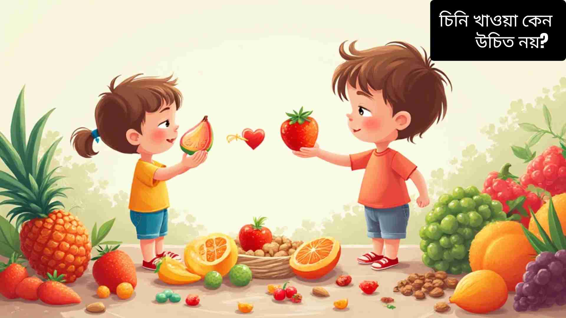"Child choosing fruits over candies to avoid sugar, promoting healthy lifestyle and nutrition."