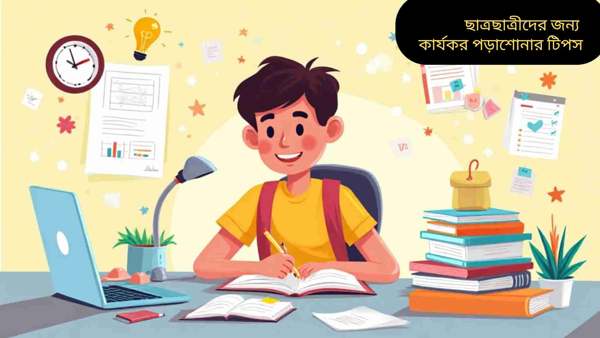 ছাত্রছাত্রীদের জন্য কার্যকর পড়াশোনার টিপস: মনোযোগ ধরে রাখা, সঠিক রুটিন, সক্রিয় শেখা এবং স্মৃতি শক্তি বৃদ্ধির কৌশল।