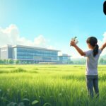 "একজন বাংলাদেশি কৃষি শিক্ষার্থী সবুজ মাঠে ডিপ্লোমা হাতে ধরে, পেছনে বিশ্ববিদ্যালয়, যা উচ্চ শিক্ষার সুযোগ নির্দেশ করে।"