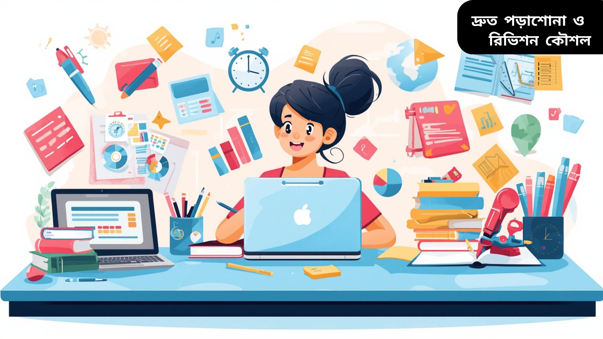 "শিক্ষার্থী দ্রুত পড়াশোনা ও রিভিশনের কার্যকর কৌশল ব্যবহার করছে, বই ও নোটসহ"