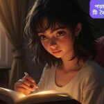 "ছাত্র পড়াশোনার ডেস্কে বই, ল্যাপটপ, colorful sticky notes, নোটবুক ও মাইন্ড ম্যাপ নিয়ে সক্রিয়ভাবে পড়াশোনা করছে। স্মৃতি এবং শিক্ষণ কৌশল প্রদর্শিত।"