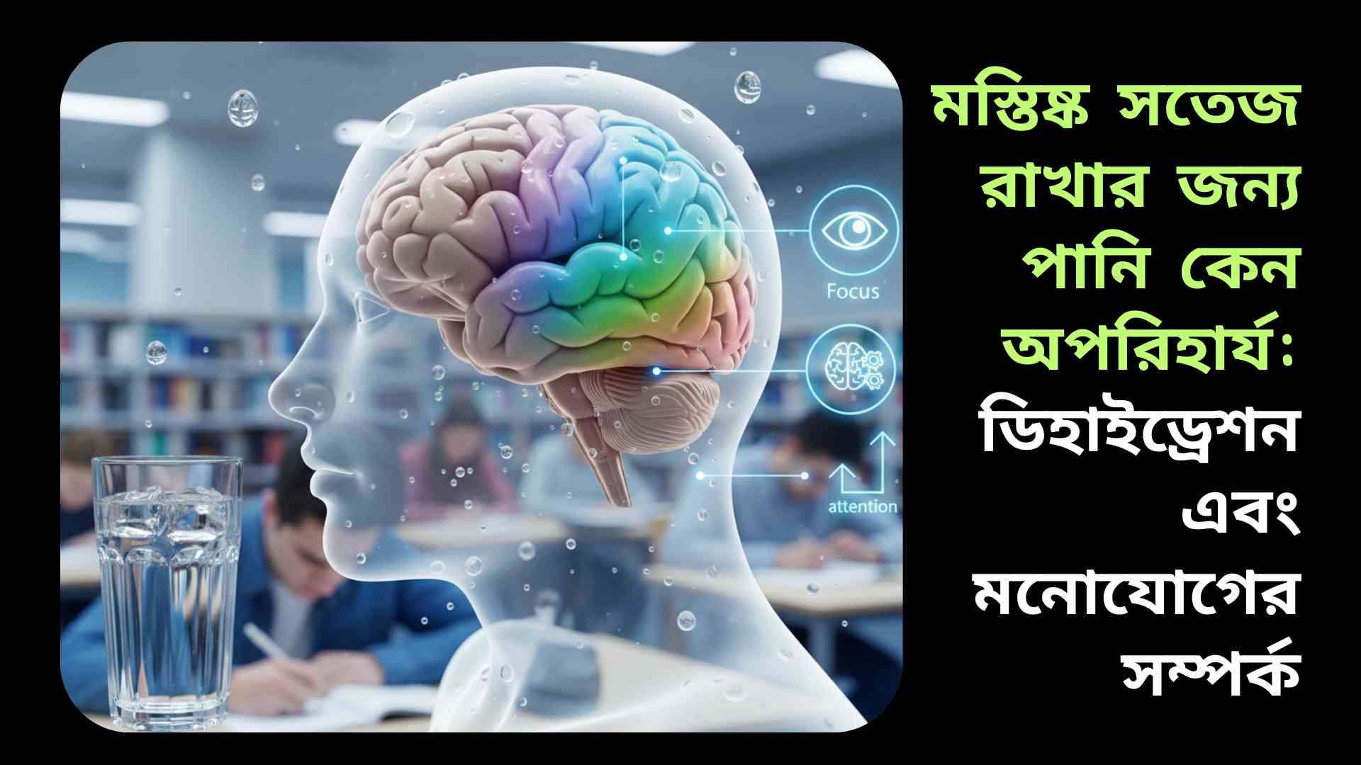 মস্তিষ্কের কার্যক্ষমতা বজায় রাখতে পানি অপরিহার্য, ডিহাইড্রেশনের কারণে মনোযোগ কমে যায়।