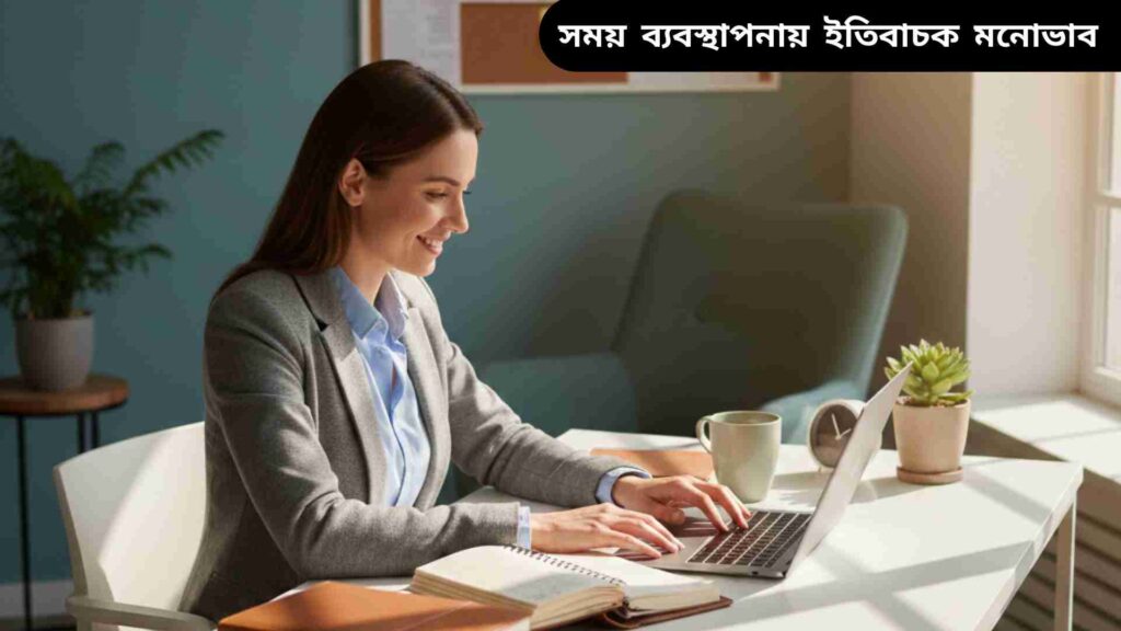 "একজন পেশাদার ব্যক্তি হাসিমুখে তার প্ল্যানার দেখে সময় পরিচালনা করছে, কর্মক্ষেত্রে উৎপাদনশীলতা এবং ইতিবাচক মনোভাব প্রদর্শন করছে।"