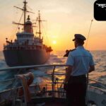 সমুদ্রের মাঝখানে জাহাজ পরিচালনা করছে একজন দক্ষ নাবিক, তার ক্রুদের নেতৃত্ব দিচ্ছে এবং নিরাপত্তা নিশ্চিত করছে।