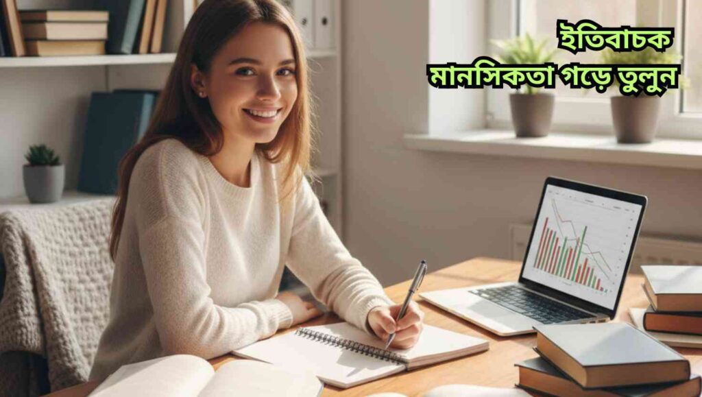 "একজন হাসিখুশি এবং আত্মবিশ্বাসী শিক্ষার্থী ডেস্কে পড়াশোনা করছে, বই ও ল্যাপটপের সাথে, প্রাকৃতিক আলোতে ভরা কক্ষে।"