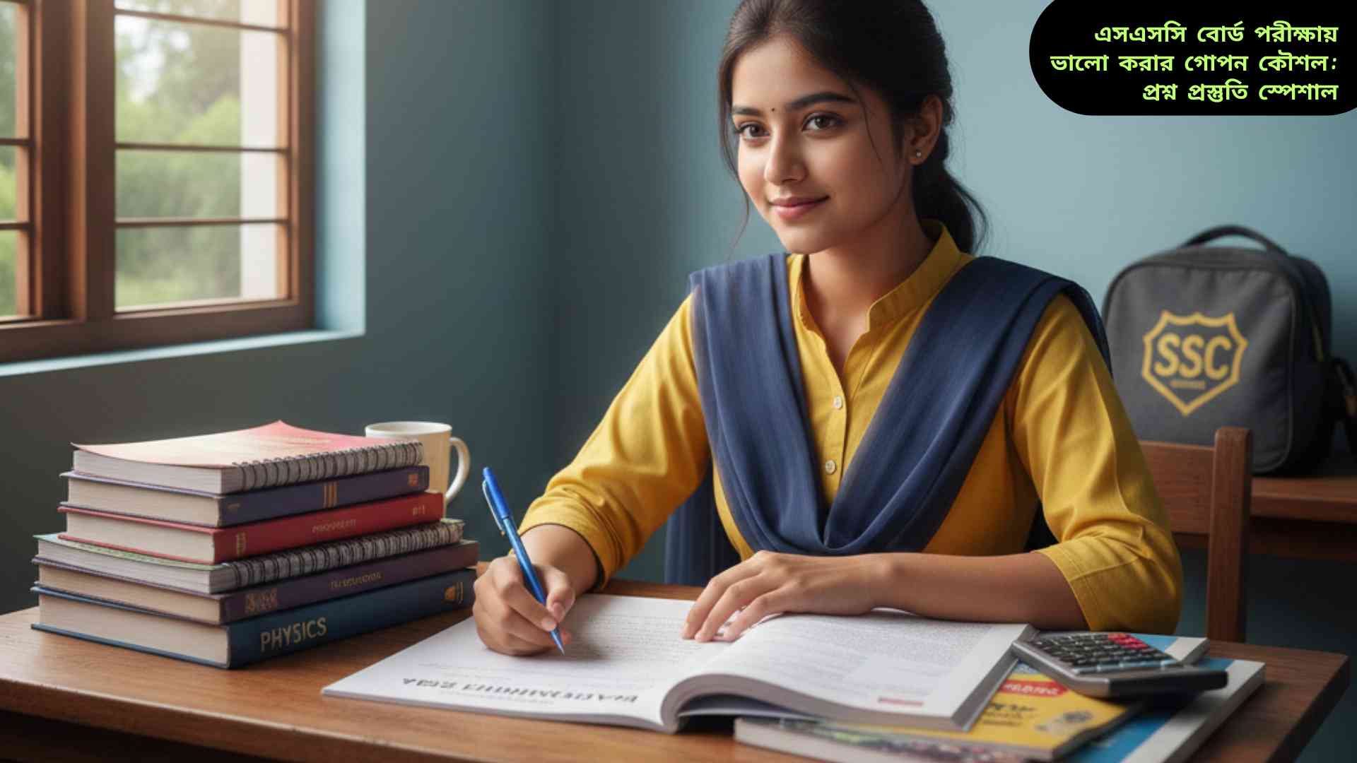এসএসসি বোর্ড পরীক্ষার সফল প্রস্তুতির মুহূর্ত: ফোকাসড ছাত্রের বাস্তব দৃশ্য।
