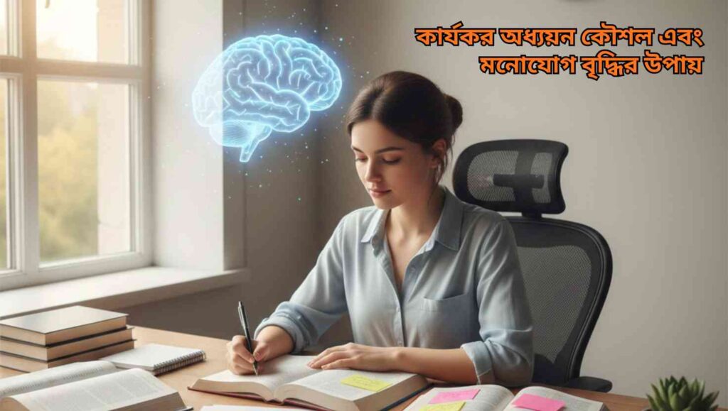 নীরব পরিবেশে মনোযোগ দিয়ে পড়াশোনা করা একজন শিক্ষার্থী, যা মস্তিষ্কের শক্তি, একাগ্রতা ও কার্যকর পড়াশোনার কৌশলকে তুলে ধরে।