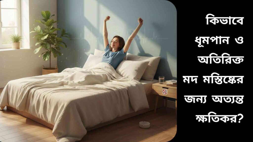 প্রতিদিন একই সময়ে ঘুমানো এবং ওঠার মাধ্যমে মস্তিষ্ককে সুস্থ রাখা এবং ধূমপান ত্যাগের গুরুত্ব দেখাচ্ছে।
