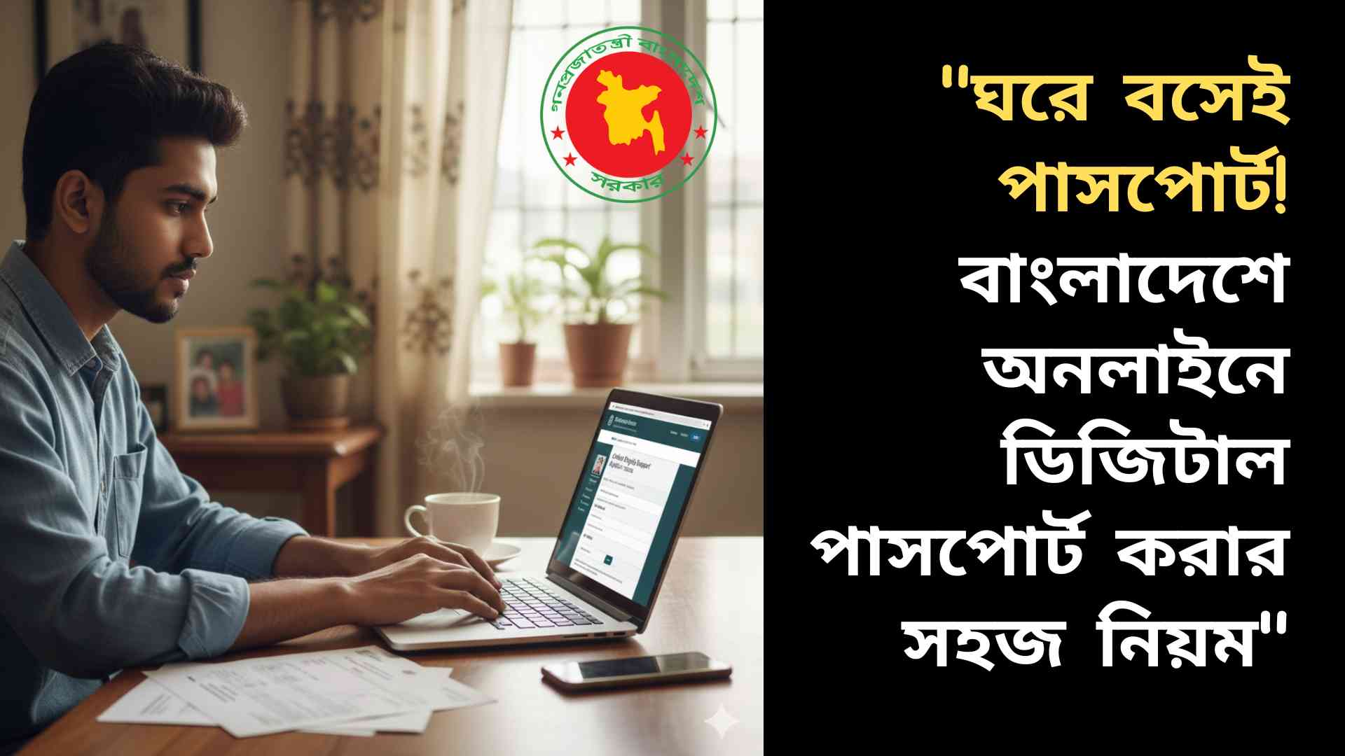বাংলাদেশে ঘরে বসেই ডিজিটাল পাসপোর্টের জন্য অনলাইনে আবেদন করছে একজন নাগরিক।