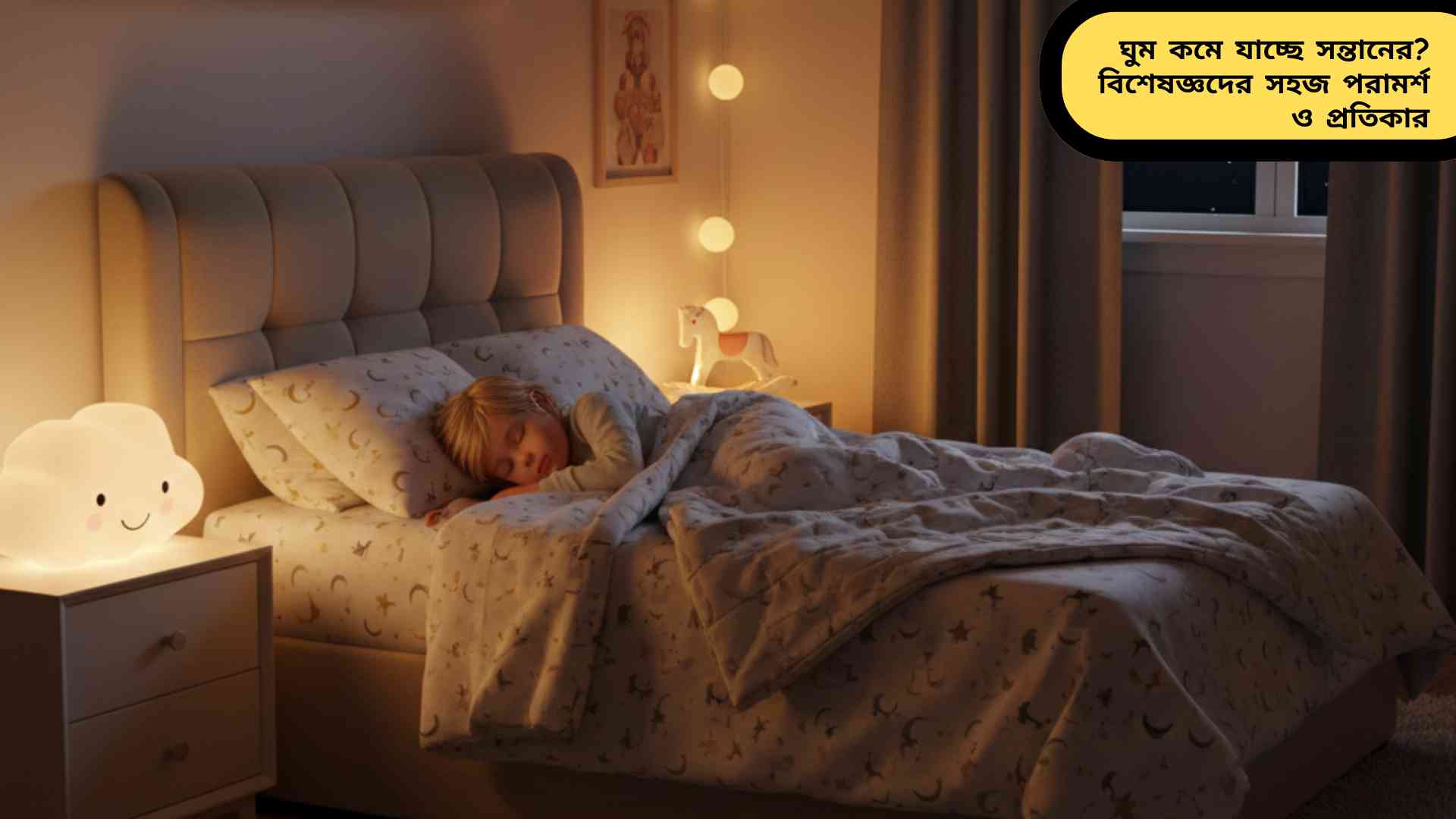 শিশু শান্তভাবে ঘুমাচ্ছে আরামদায়ক ঘরে
