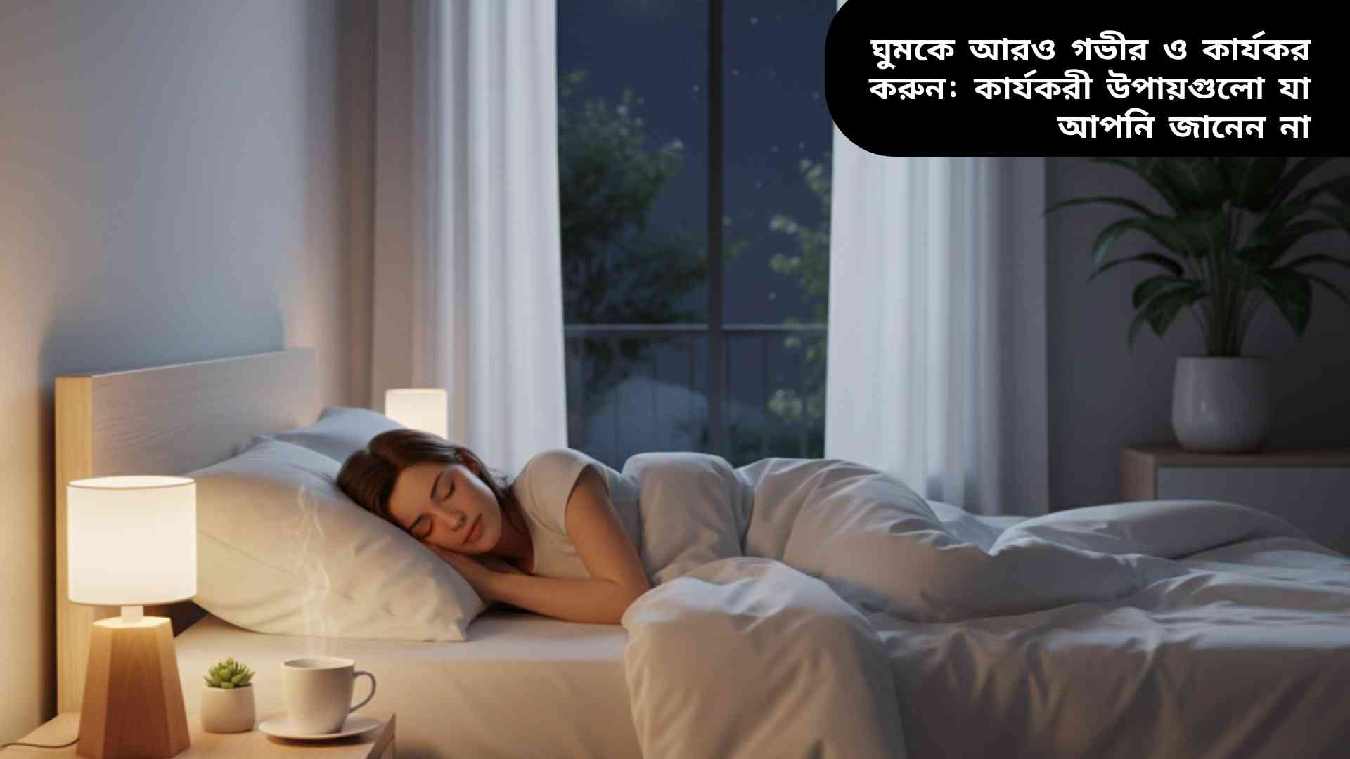 শান্তভাবে ঘুমাচ্ছে এমন একজন মানুষ, যা গভীর ও কার্যকরী ঘুমের প্রতীক।