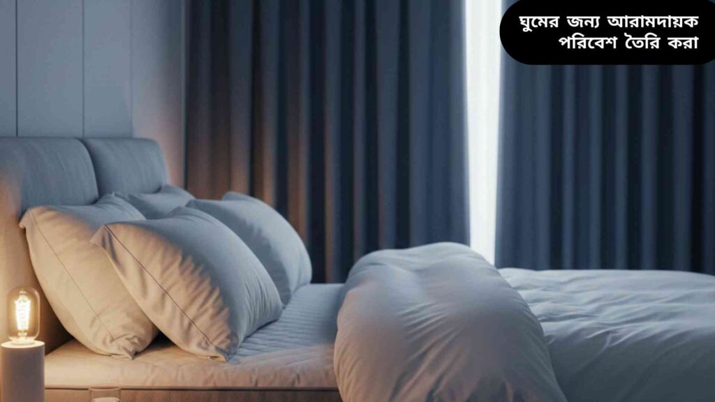 "শান্ত এবং আরামদায়ক শয়নকক্ষ, নরম আলো এবং আরামদায়ক বিছানায় ঘুমের জন্য উপযুক্ত পরিবেশ।"