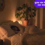 একটি আরামদায়ক শয়নকক্ষে একজন ব্যক্তি শান্তভাবে ঘুমাচ্ছেন, স্বাস্থ্যকর ঘুমের অভ্যাস প্রচার করছে।