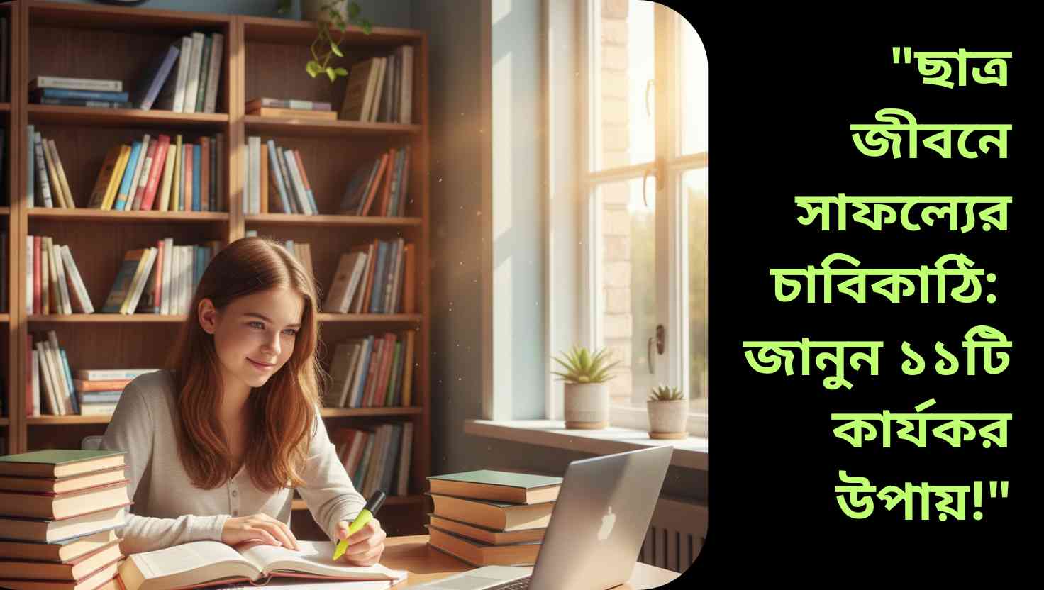 একটি শিক্ষার্থী ডেস্কে বসে বই ও ল্যাপটপের সঙ্গে মনোনিবেশ করে পড়াশোনা করছে।