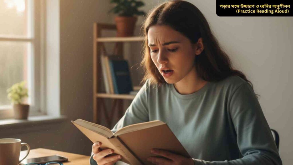 একজন শিক্ষার্থী শান্ত পরিবেশে অল্প সময় নিয়ে পড়ছে, টেবিলে বই ও নোট রাখা, নিয়মিত পড়ার অভ্যাস গড়ে তোলার দৃশ্য