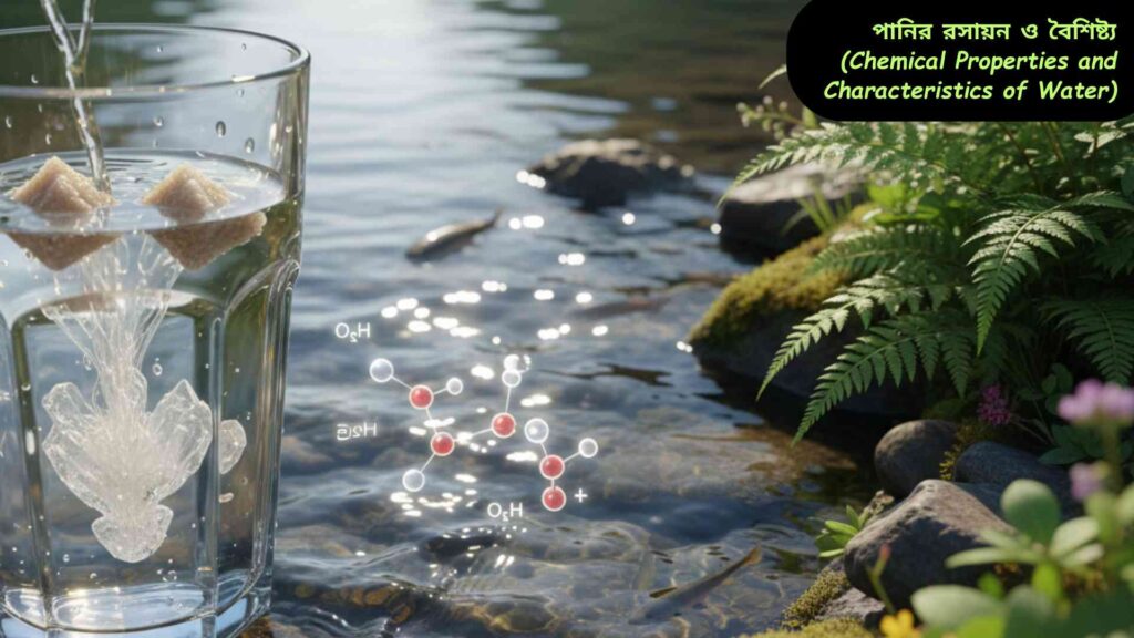 একটি পরিষ্কার গ্লাস পানি, পাশে তাজা লেবু ও ফল, স্বাস্থ্য ও সতেজতার প্রতীক।