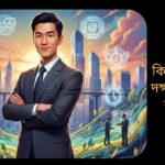 ভবিষ্যতের সফলতার জন্য প্রয়োজনীয় দক্ষতাগুলো চিত্রিত একটি উজ্জ্বল ও আকর্ষণীয় ইলাস্ট্রেশন, যেখানে একজন তরুণ পেশাজীবী শহরের সামনে confidently দাঁড়িয়ে আছেন এবং তার চারপাশে যোগাযোগ, সমস্যা সমাধান, ডিজিটাল প্রযুক্তি, সময় ব্যবস্থাপনা ও আবেগগত বুদ্ধিমত্তার আইকনগুলো ভাসছে।