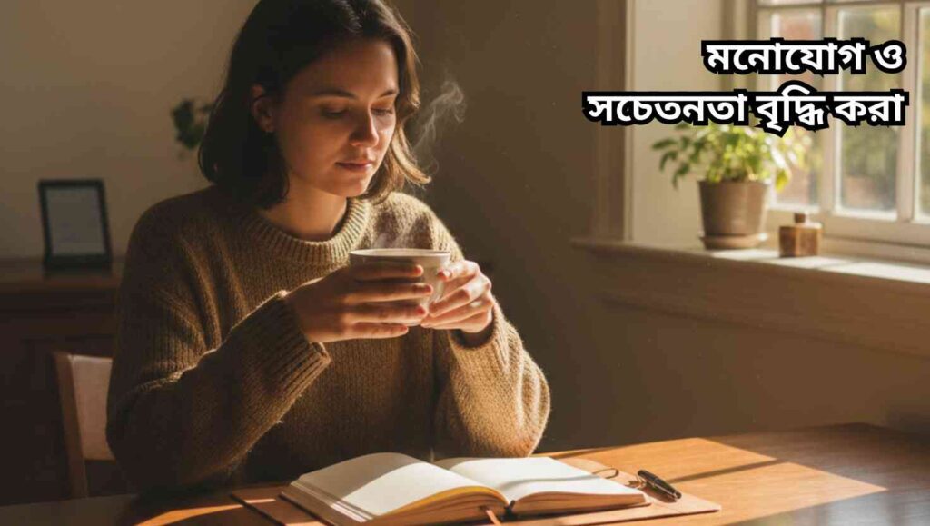 একজন ব্যক্তি ডেস্কে বসে মনোযোগের সঙ্গে নোটবুক ব্যবহার করছেন, চারপাশে শান্ত পরিবেশ এবং প্রাকৃতিক আলো।