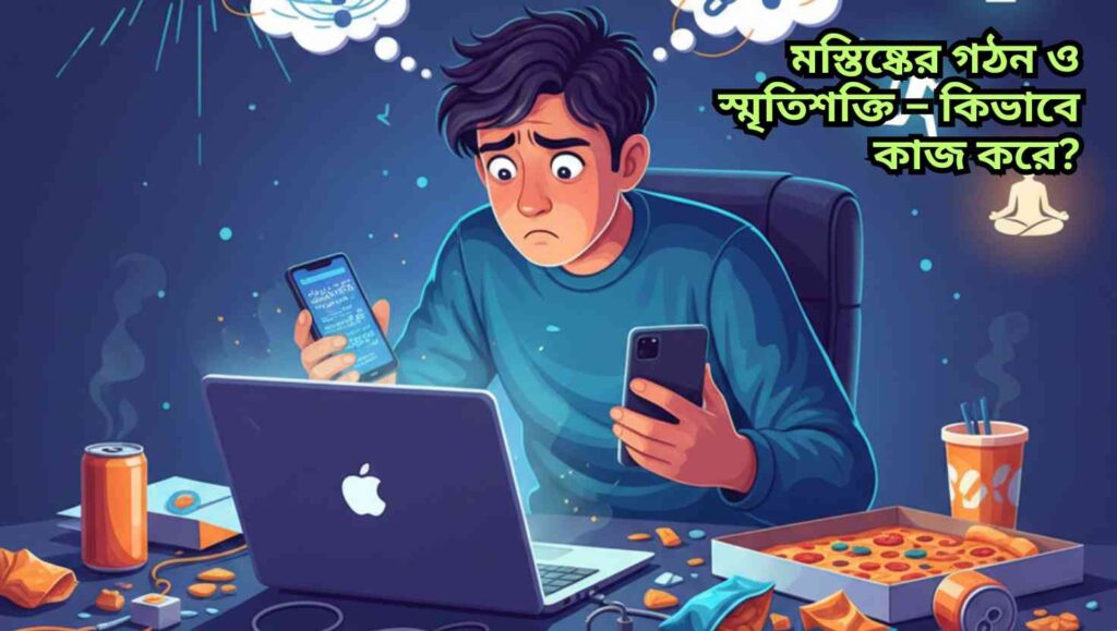 "দৈনন্দিন খারাপ অভ্যাসগুলো যেমন অনিয়মিত ঘুম, মানসিক চাপ, খারাপ খাদ্যাভ্যাস, দীর্ঘ সময় ধরে বসে থাকা ও অতিরিক্ত ডিভাইস ব্যবহার স্মৃতিশক্তি কমাতে পারে। সঠিক ঘুম, স্বাস্থ্যকর খাদ্য, মানসিক শান্তি এবং ব্যায়াম স্মৃতিশক্তি বাড়ায়।"