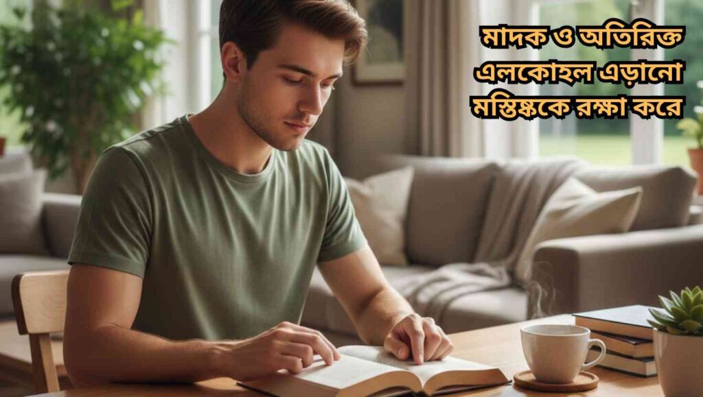 "মাদক ও অতিরিক্ত মদ থেকে দূরে থাকা স্বাস্থ্যকর মস্তিষ্কের প্রতীক।"