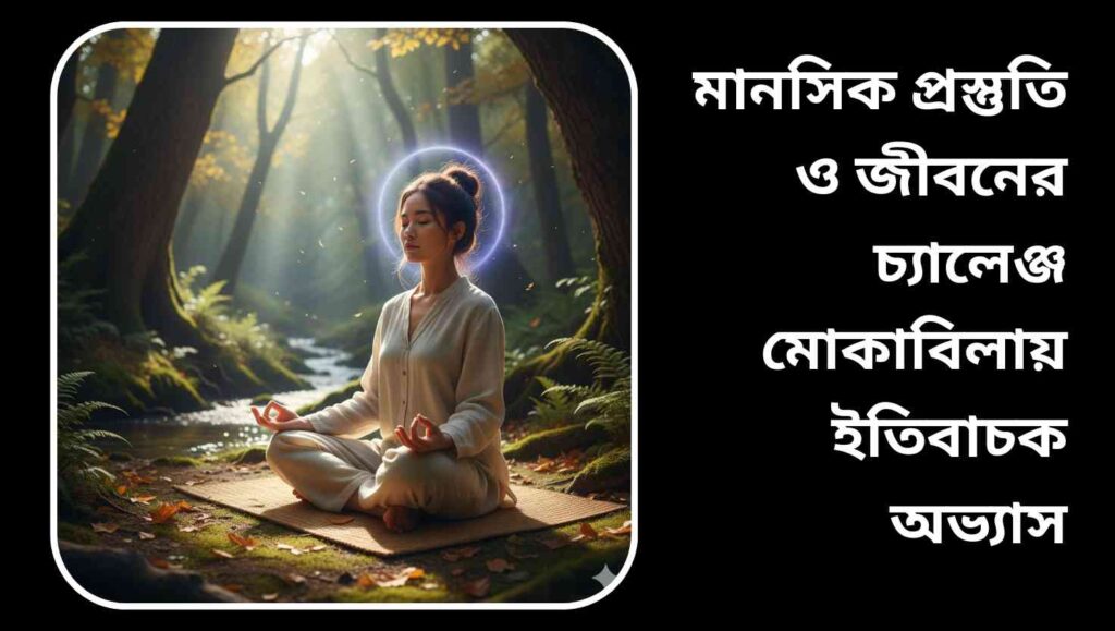 "একজন প্রাপ্তবয়স্ক ব্যক্তি শান্ত পরিবেশে বসে নিজের চিন্তা-ভাবনা করছেন এবং জীবনের চ্যালেঞ্জ মোকাবিলার জন্য মানসিক প্রস্তুতি নিচ্ছেন।"