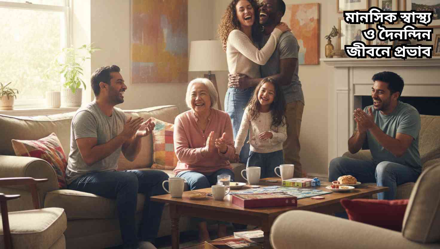 "বন্ধু ও পরিবারের সঙ্গে হাসিখুশি মুহূর্ত ভাগ করছে, মস্তিষ্কে ইতিবাচক রাসায়নিক সৃষ্টির প্রতীক।"