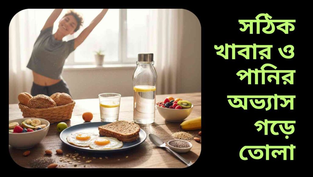 "স্বাস্থ্যকর নাস্তা ও পানি, যা শক্তি বৃদ্ধি করে এবং অলসতা দূর করে।"