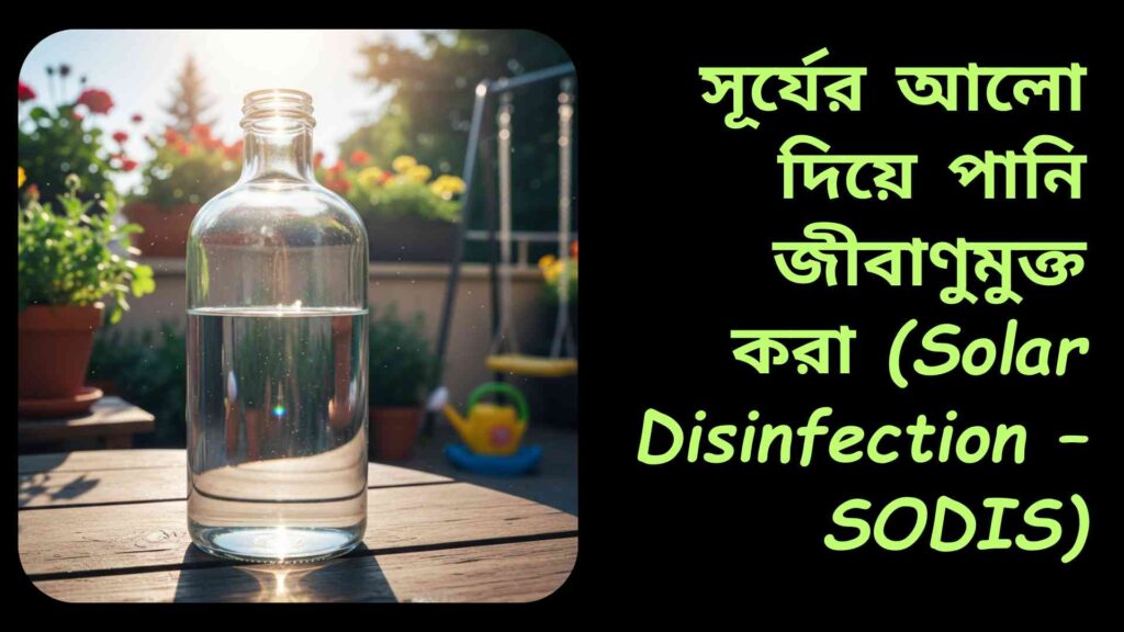 "সূর্যের আলো ব্যবহার করে সহজেই পানি বিশুদ্ধ করা যায় — SODIS পদ্ধতি।"