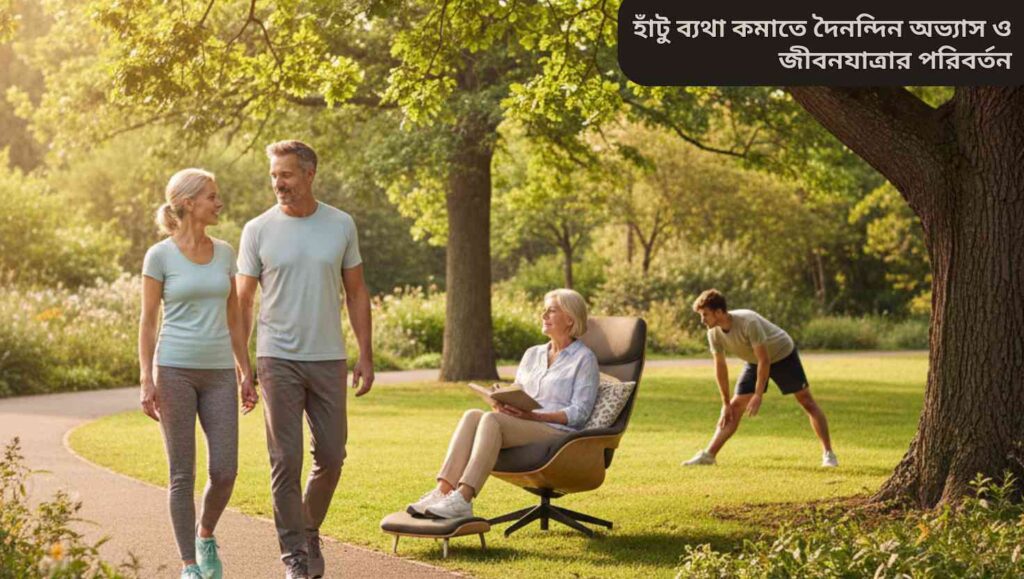 সঠিক হাঁটা, বসার ভঙ্গি, হালকা ব্যায়াম এবং সঠিক জুতো পরার মতো ছোট দৈনন্দিন অভ্যাসগুলো হাঁটুর ব্যথা কমাতে এবং হাঁটুকে সুস্থ রাখতে সাহায্য করে।