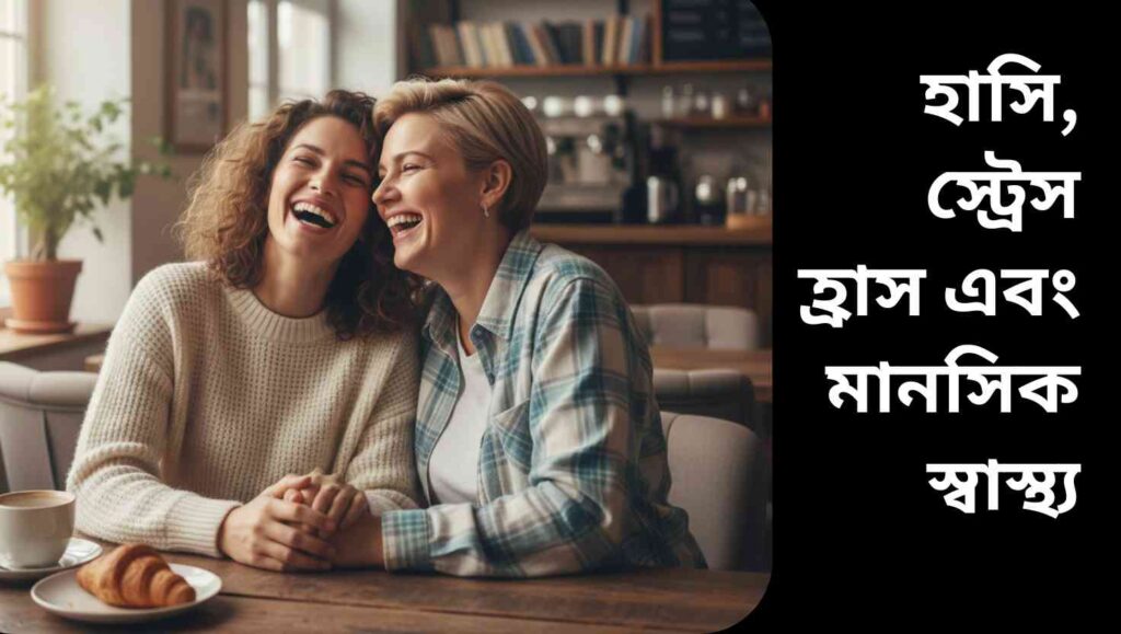 “দু’জন মানুষ ঘনিষ্ঠ পরিবেশে হাসছে, যা সান্নিধ্য ও মস্তিষ্কের সৃজনশীলতার ইতিবাচক প্রভাব প্রকাশ করে।”