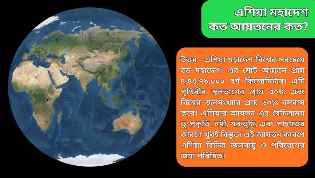 এশিয়া মহাদেশের বাস্তবসম্মত স্যাটেলাইট দৃশ্য, যেখানে এর বিশাল আয়তন ও বৈচিত্র্যময় ভূপ্রকৃতি স্পষ্টভাবে দেখা যাচ্ছে।