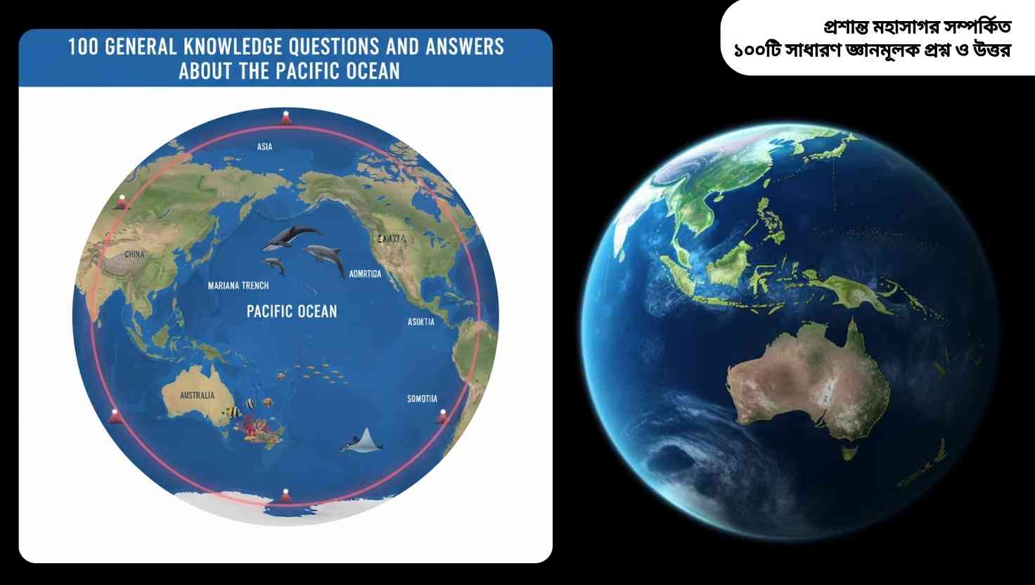 প্রশান্ত মহাসাগরের মানচিত্র ও সামুদ্রিক জীববৈচিত্র্যসহ সাধারণ জ্ঞানমূলক চিত্র