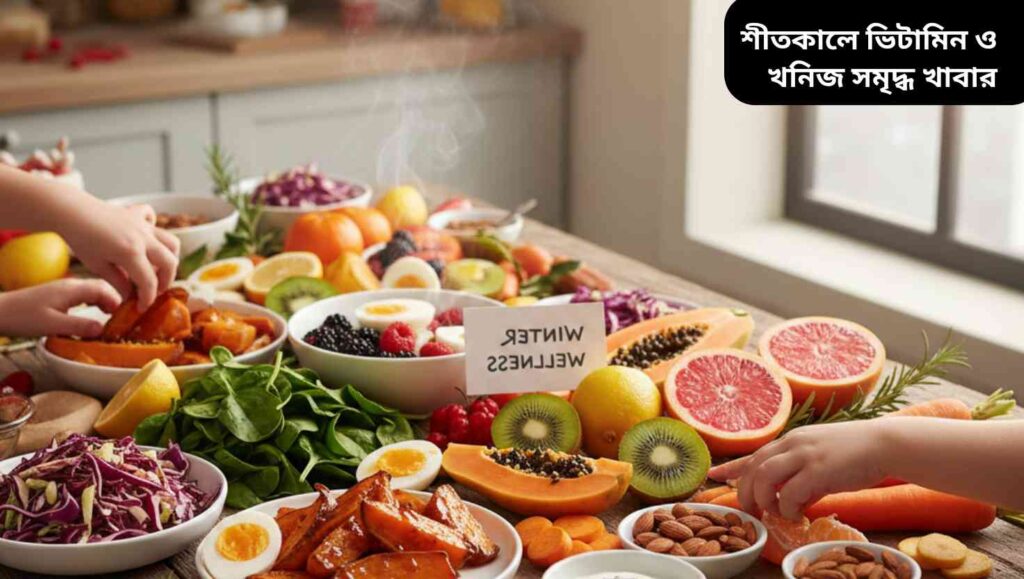 "শীতকালে শিশুদের স্বাস্থ্য ও রোগপ্রতিরোধ ক্ষমতা বাড়াতে ভিটামিন ও খনিজ সমৃদ্ধ খাবারের সুন্দর ও পুষ্টিকর পরিবেশন।"