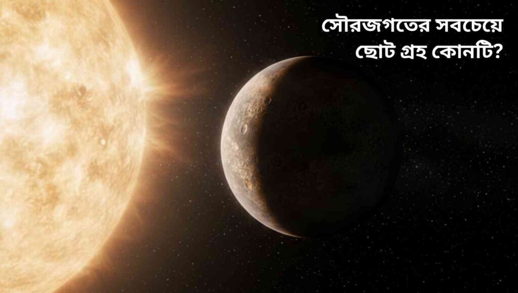 "সূর্যের কাছে অবস্থান করা সৌরজগতের ক্ষুদ্রতম গ্রহ বুধের বাস্তবসম্মত চিত্র, যেখানে তার খসখসে পৃষ্ঠ ও ক্রেটার দেখা যাচ্ছে।"