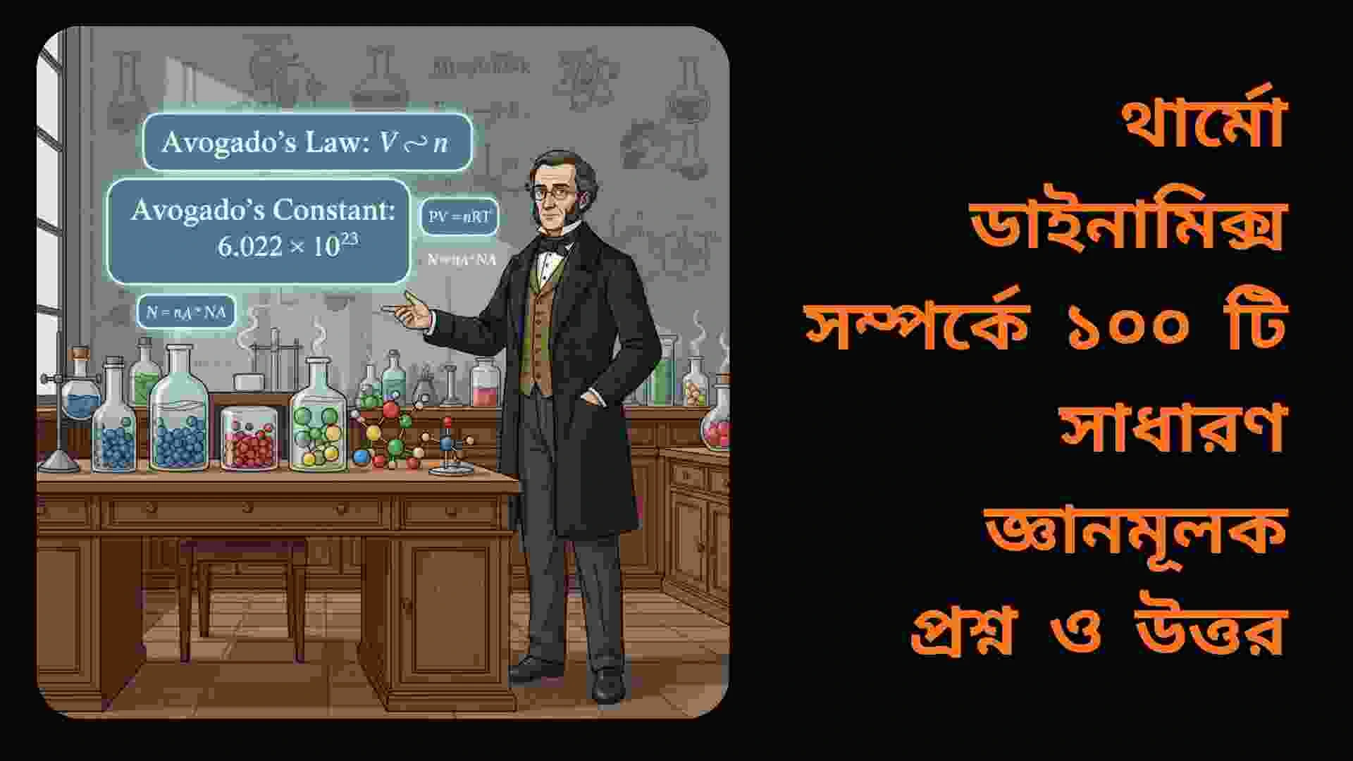 থার্মোডাইনামিক্স সম্পর্কিত ১০০টি সাধারণ জ্ঞানমূলক প্রশ্ন ও উত্তর। পদার্থবিজ্ঞানের তাপ ও শক্তি সংক্রান্ত ধারণা সহজভাবে বোঝার জন্য শিক্ষামূলক ইলাস্ট্রেশন।